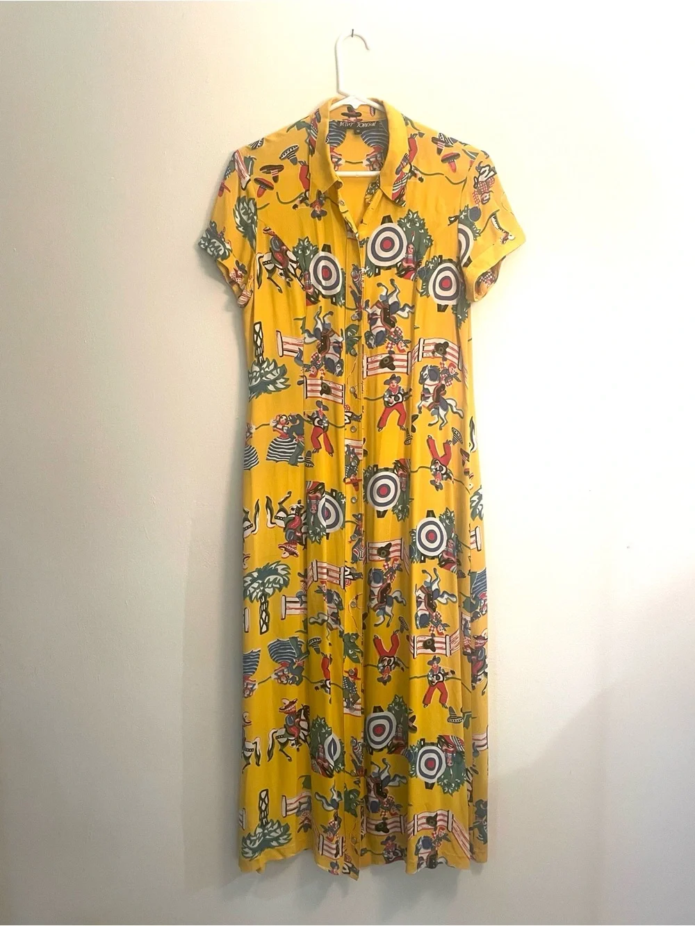 Betsey Johnson Yellow Graphic Print Button-Front Maxi Dress - Picture 1 of 15
